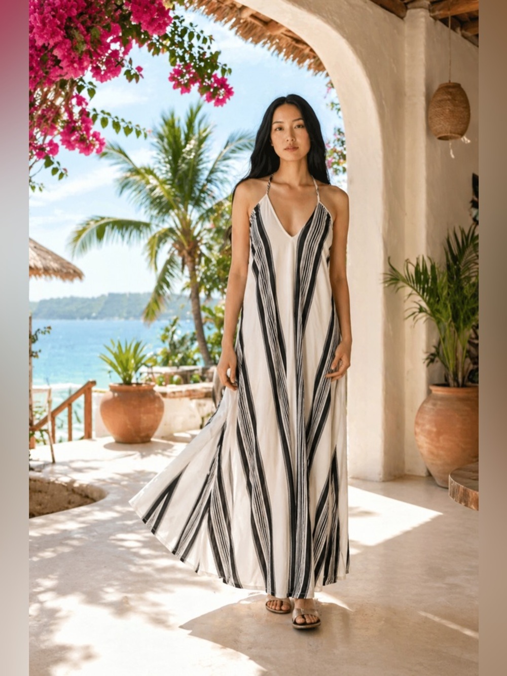 Debbie Dabble by Angel Biba Black White Maxi Dress Medium